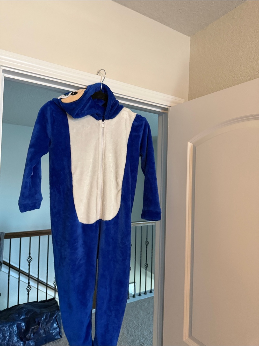Kids Blue Plush One-Piece Hooded Costume with White Front